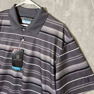 NWT PGA Tour Pro Series Men's XL Airflux Polo Stretch Gray Striped Short Sleeve